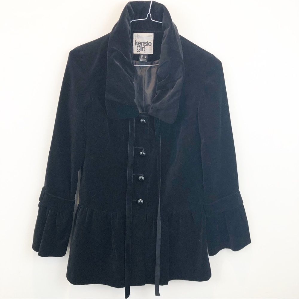 Kensie Black Velvet Button Front Peplum Jacket Small